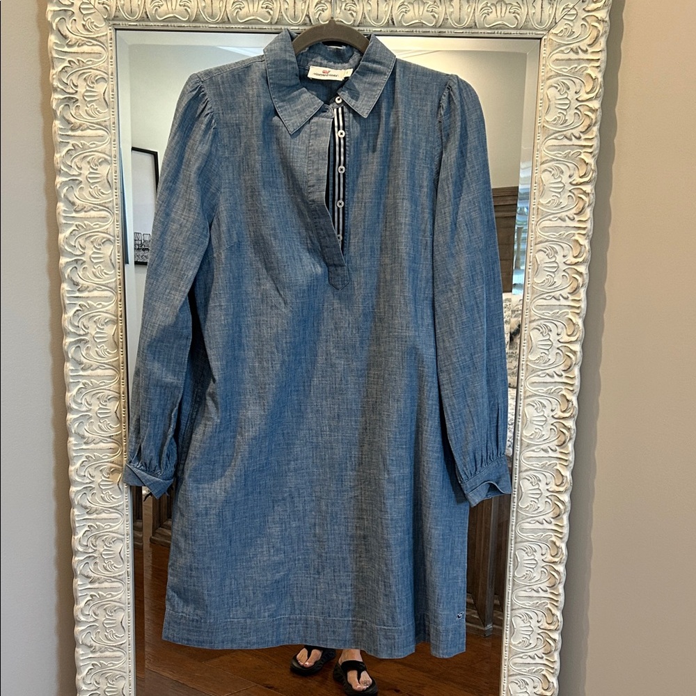 Vineyard Vines Chambray Long Sleeve Shirt Dress - Blue